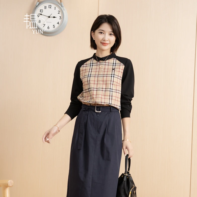 Yun/韫春秋长袖前片拼色娃娃领衬衫C22512078