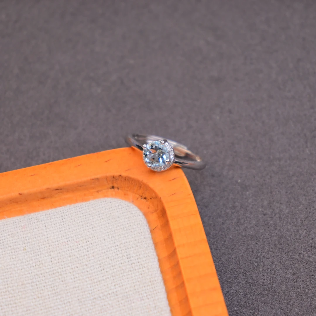 天然海蓝宝星月设计师款经典极简款戒指s925银