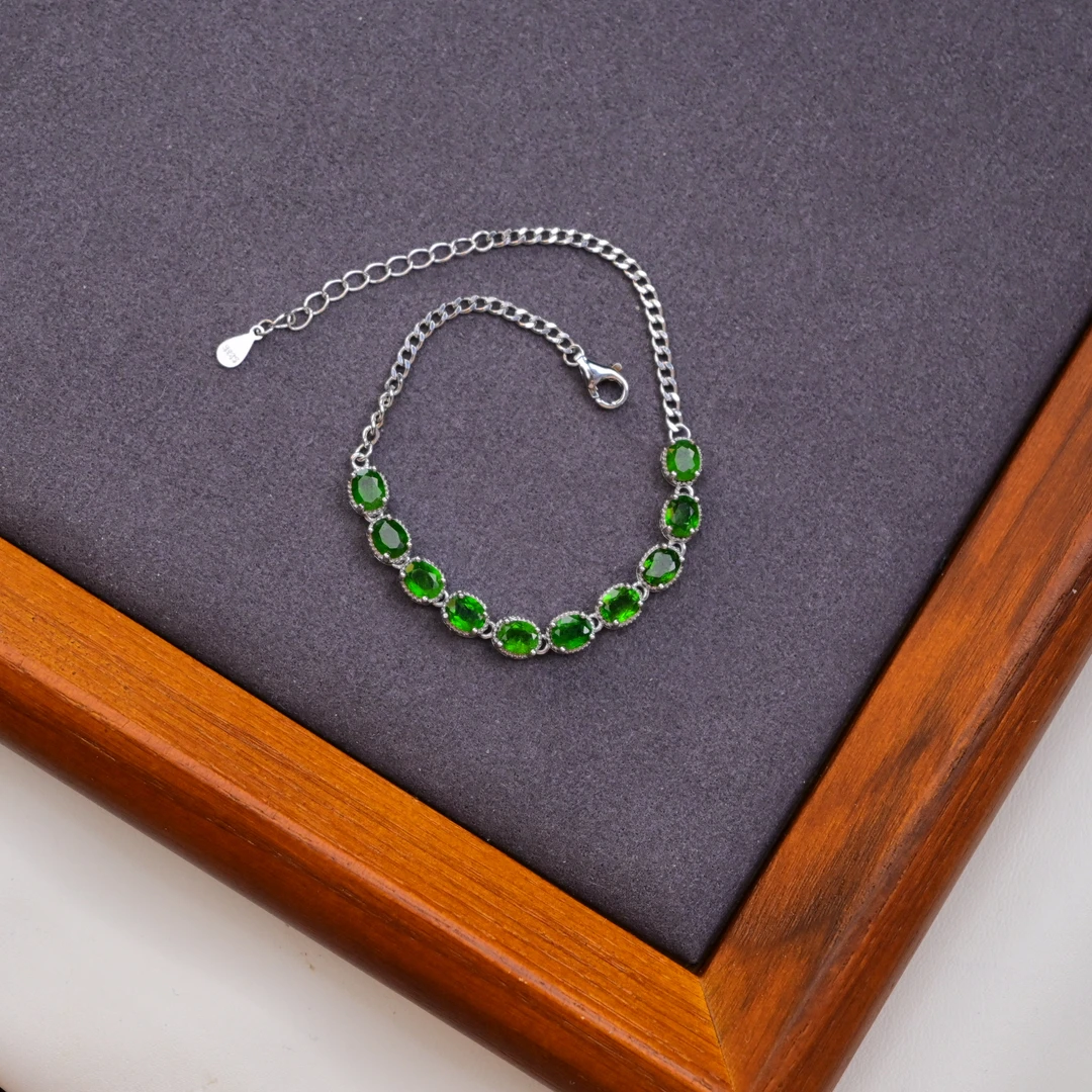 天然透辉石手链重工复古绿手链高级显白绿色宝石手链