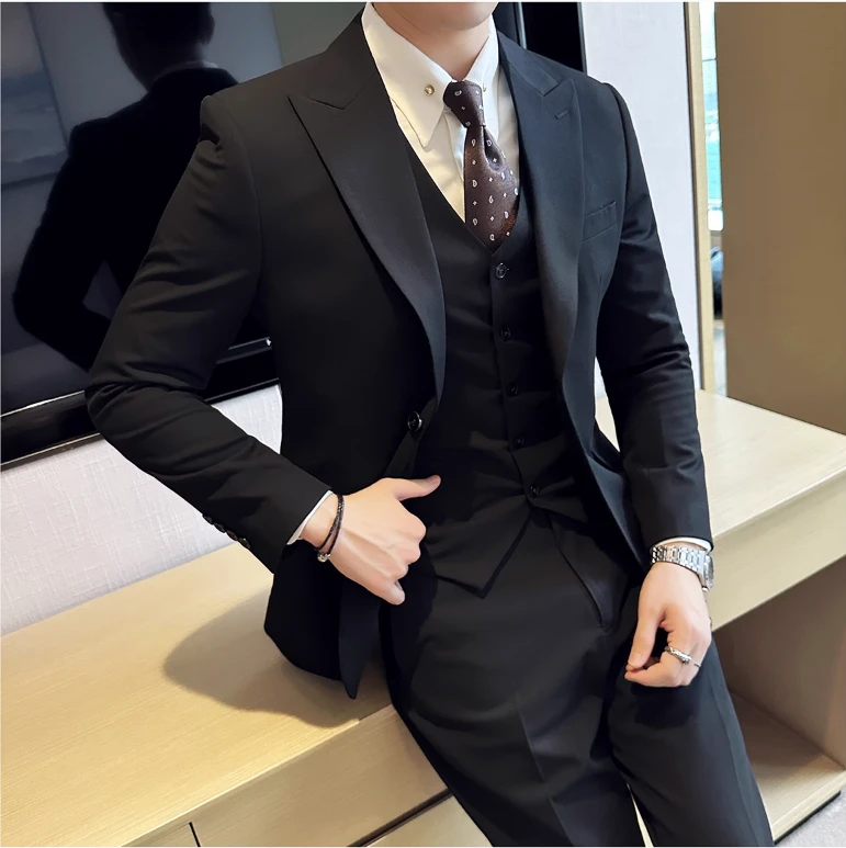 婚礼西服套装男修身结婚西装商务休闲男士帅气西服西装套装男结婚