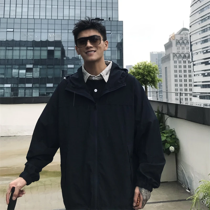 Rs6 潮牌复古纯色连帽冲锋衣男女同款宽松百搭休闲抽绳长袖外套