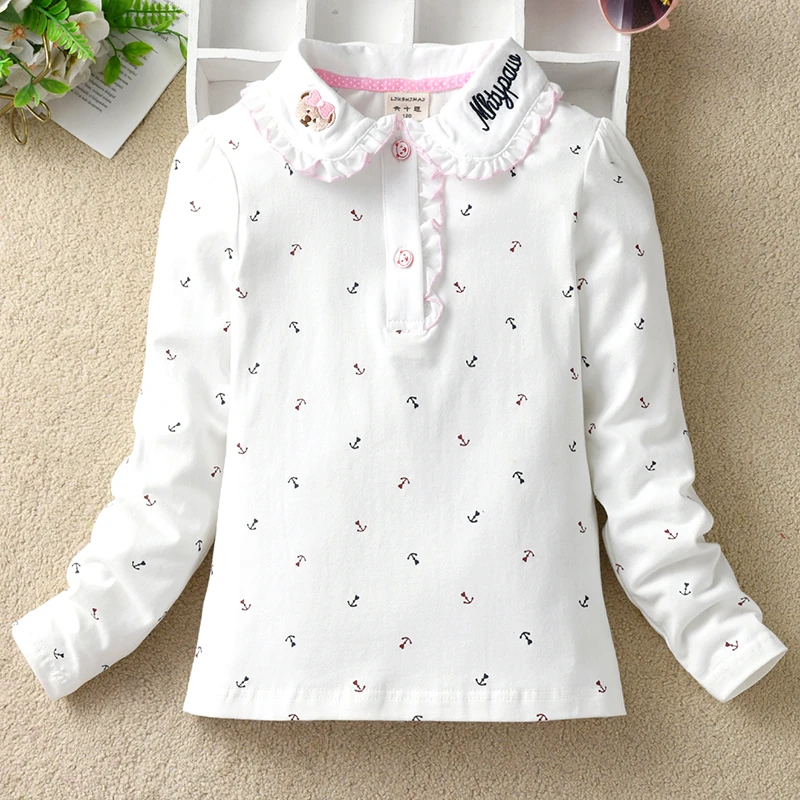 女童长袖纯棉上衣翻领POLO衫中大童春秋款可爱T恤洋气打底衫上衣