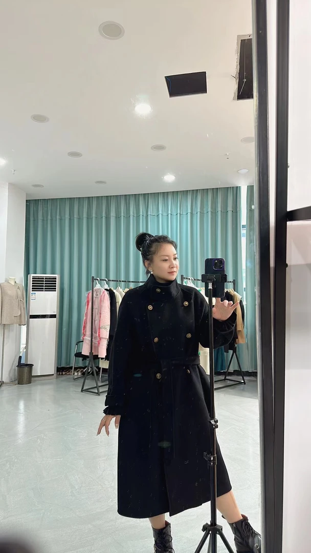 【红姐大码】9652气质高级感时尚大翻领系带显瘦休闲毛呢外套大衣