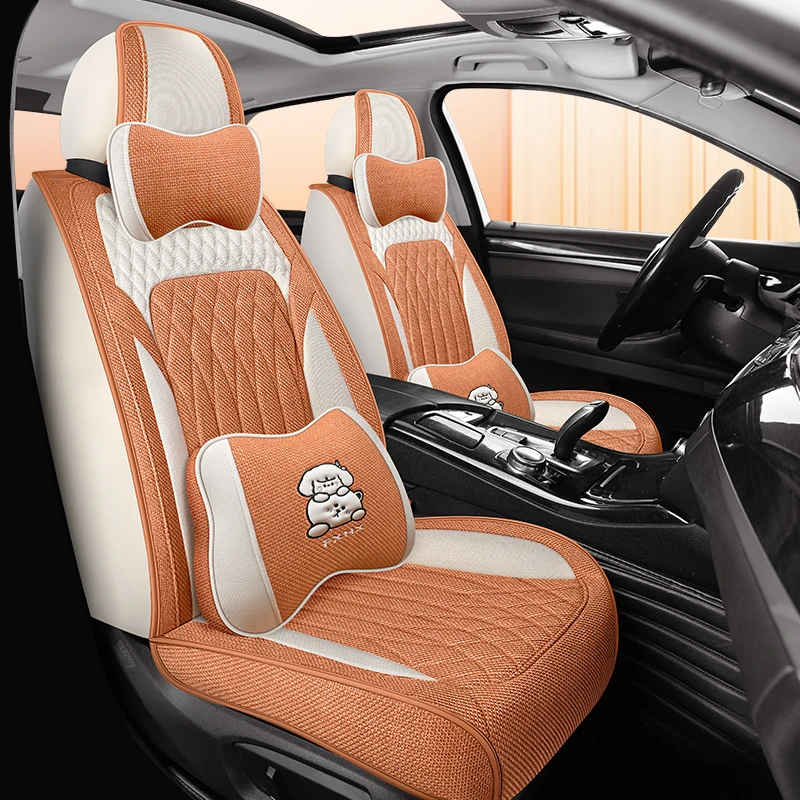 24新款前排全包后排三联分体拼接亚麻汽车五座通用坐垫四季款