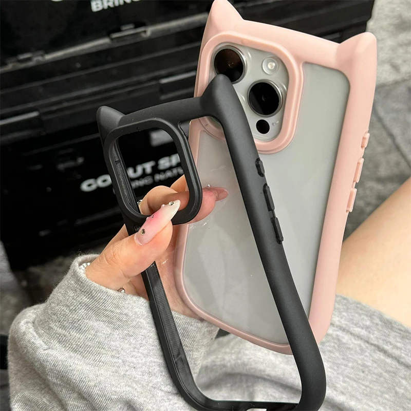 小众立体猫耳透明适用苹果15promax手机壳iphone14新款13全包女12