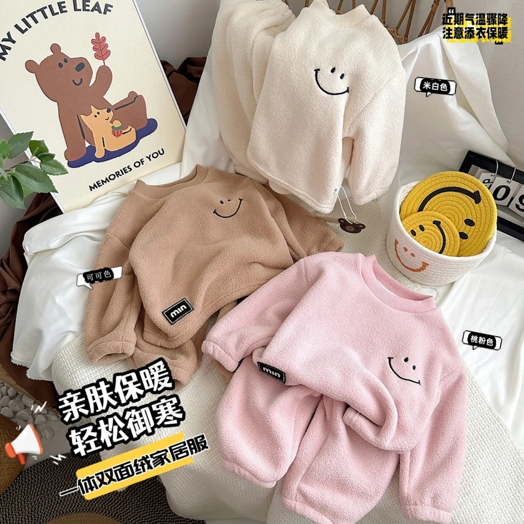 【外出家居套装】云朵绒男女儿童秋冬加厚双面绒家居服套装保暖睡衣