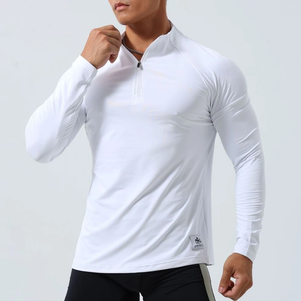 运动休闲半拉链速干长袖男士立领弹力透气紧身衣跑步训练健身t恤
