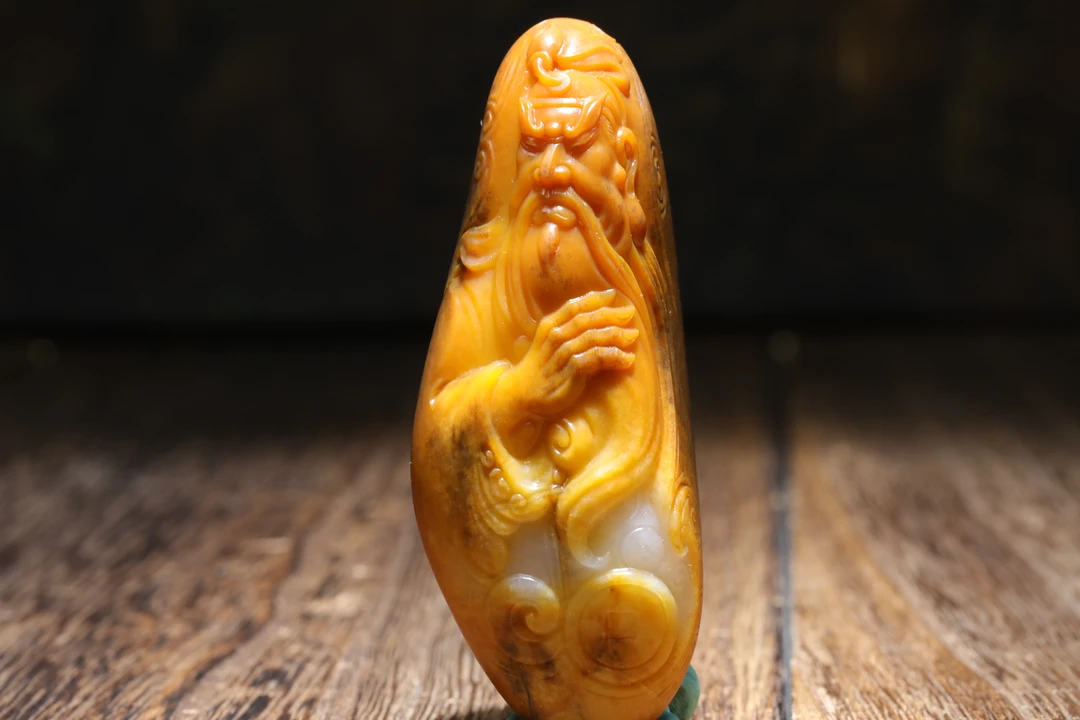 沐玉人生，新疆和田玉黄沁关公，武财神