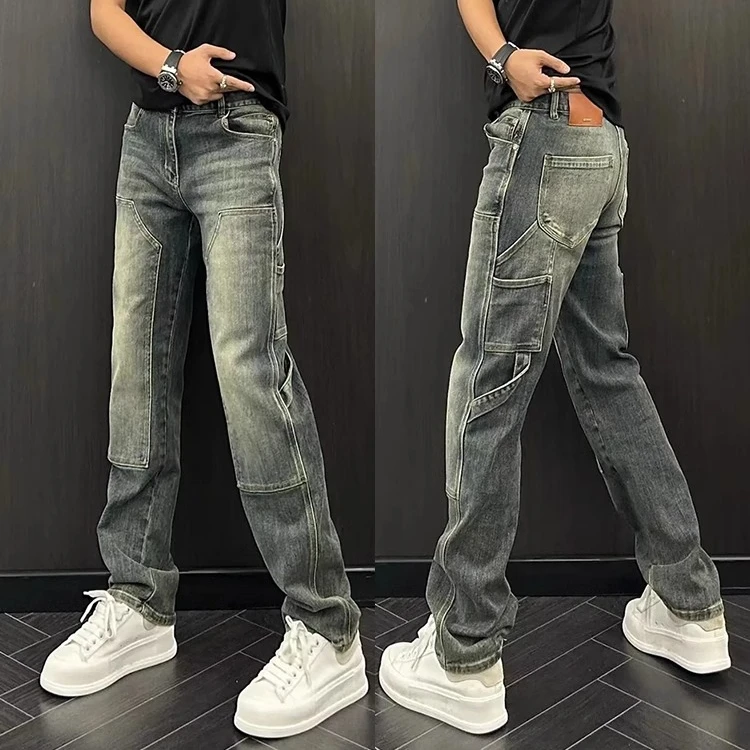 2024秋冬新品潮流复古直筒牛仔裤百搭水洗男士休闲欧美长裤休闲男