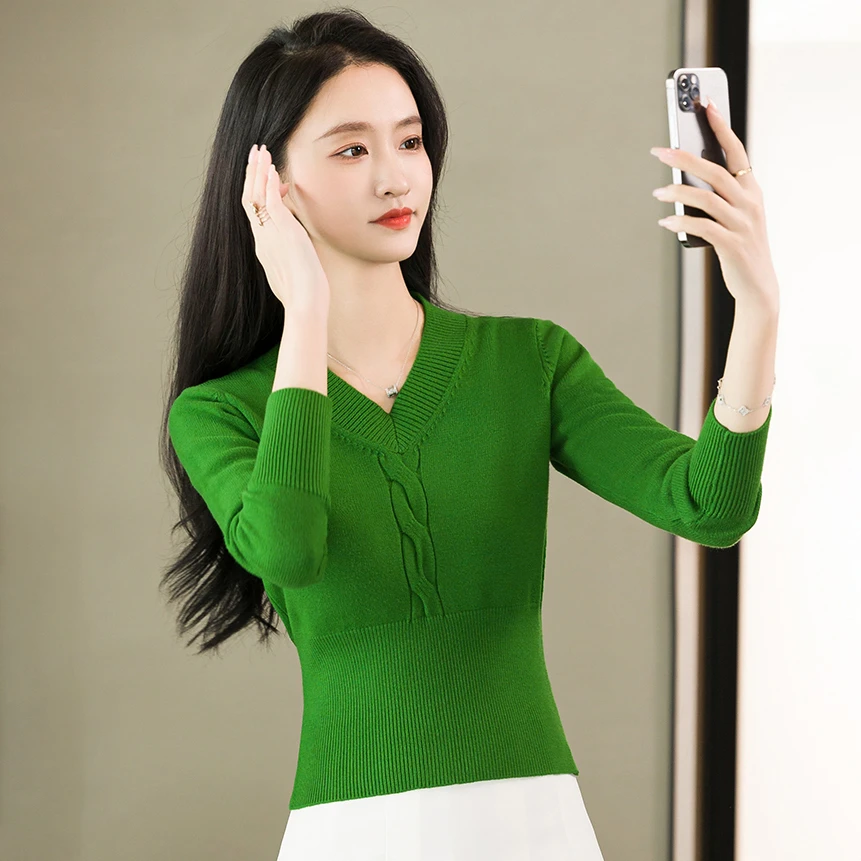 秋装针织衫修身新款秋冬季小个子短款毛衣女V领打底衫内搭可外穿