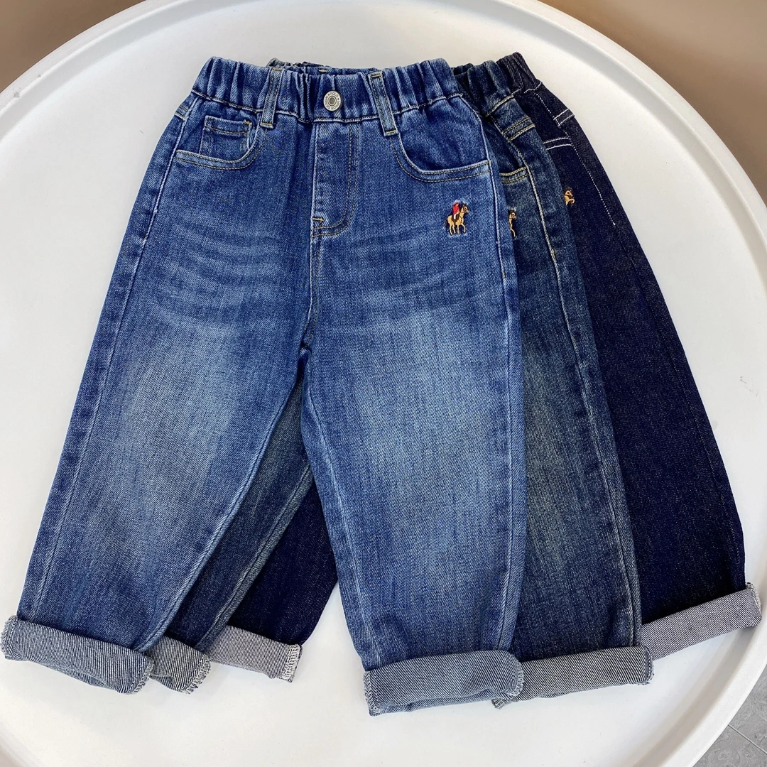 新品春秋款牛仔裤男女童中腰长裤蓝色微弹牛仔童裤秋季百搭款儿童