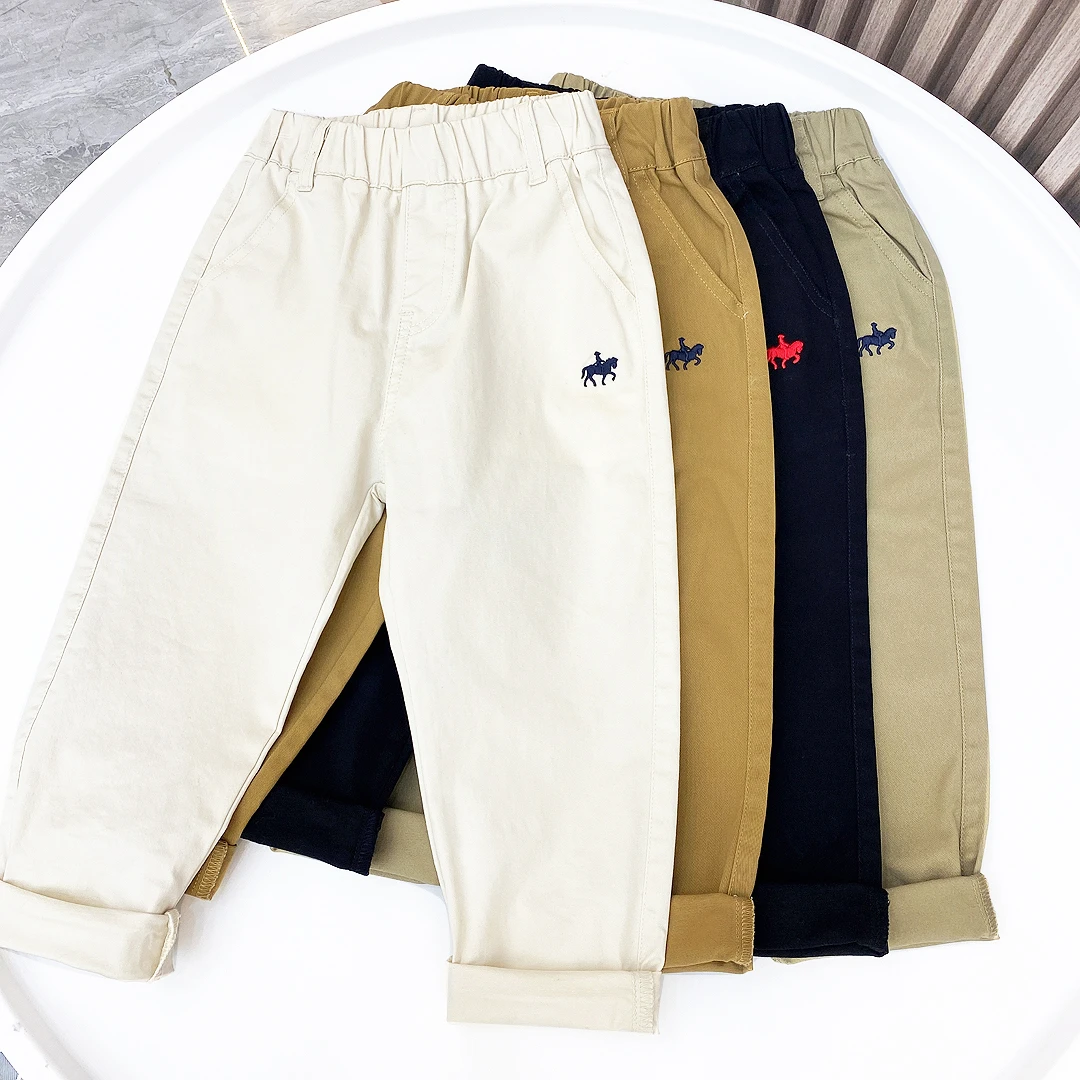 儿童休闲裤春秋棉布裤男女宝宝中大童卡其色长裤中腰松紧微弹裤子