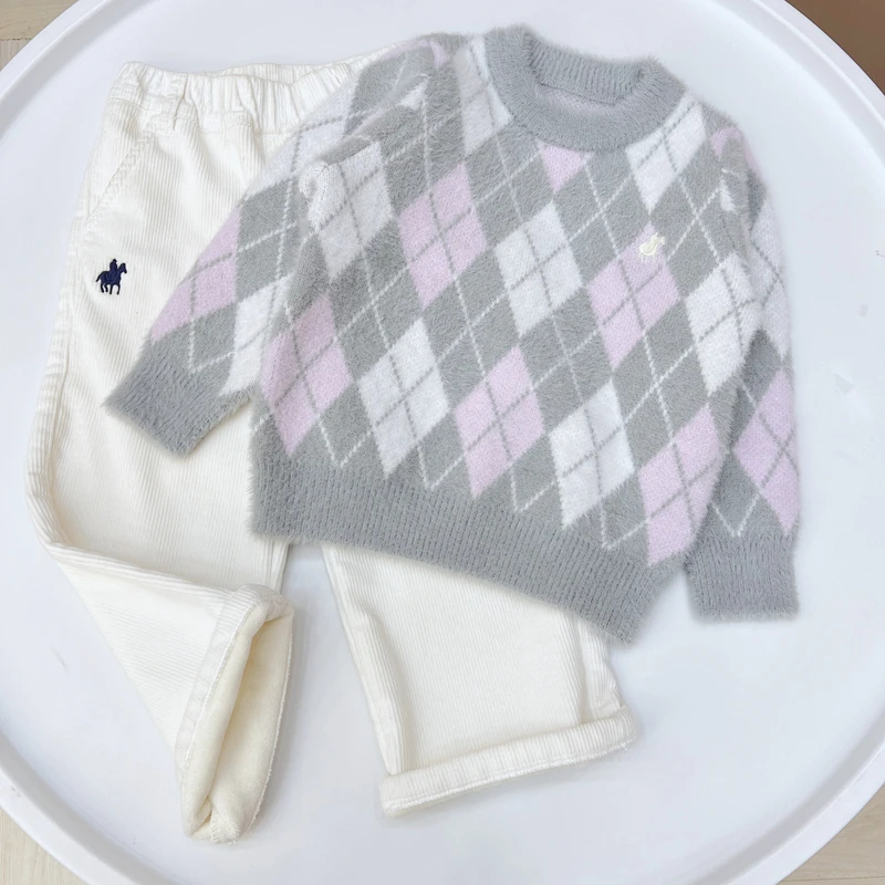 秋冬季新款中大童宝宝加厚圆领套头毛衫休闲百搭保暖舒适男女