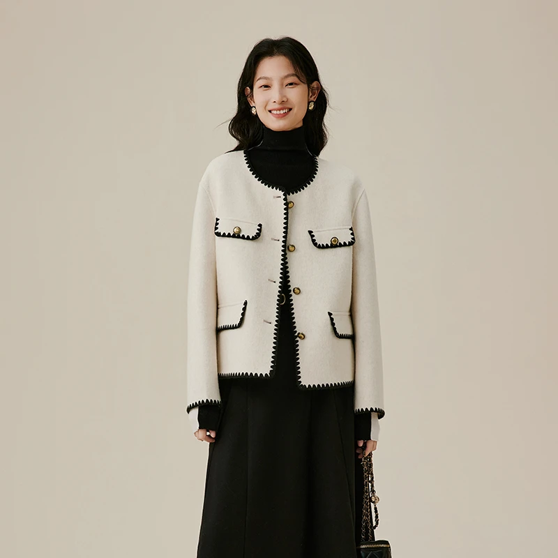 亦谷小香风短款双面呢外套冬季新款圆领法式气质呢子大衣G3WAN316