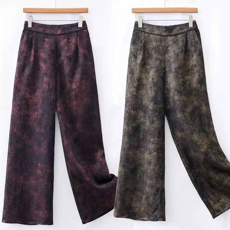 【江南专属】秋冬国风提花加厚直筒裤中式高腰松紧腰冬季女士休闲裤