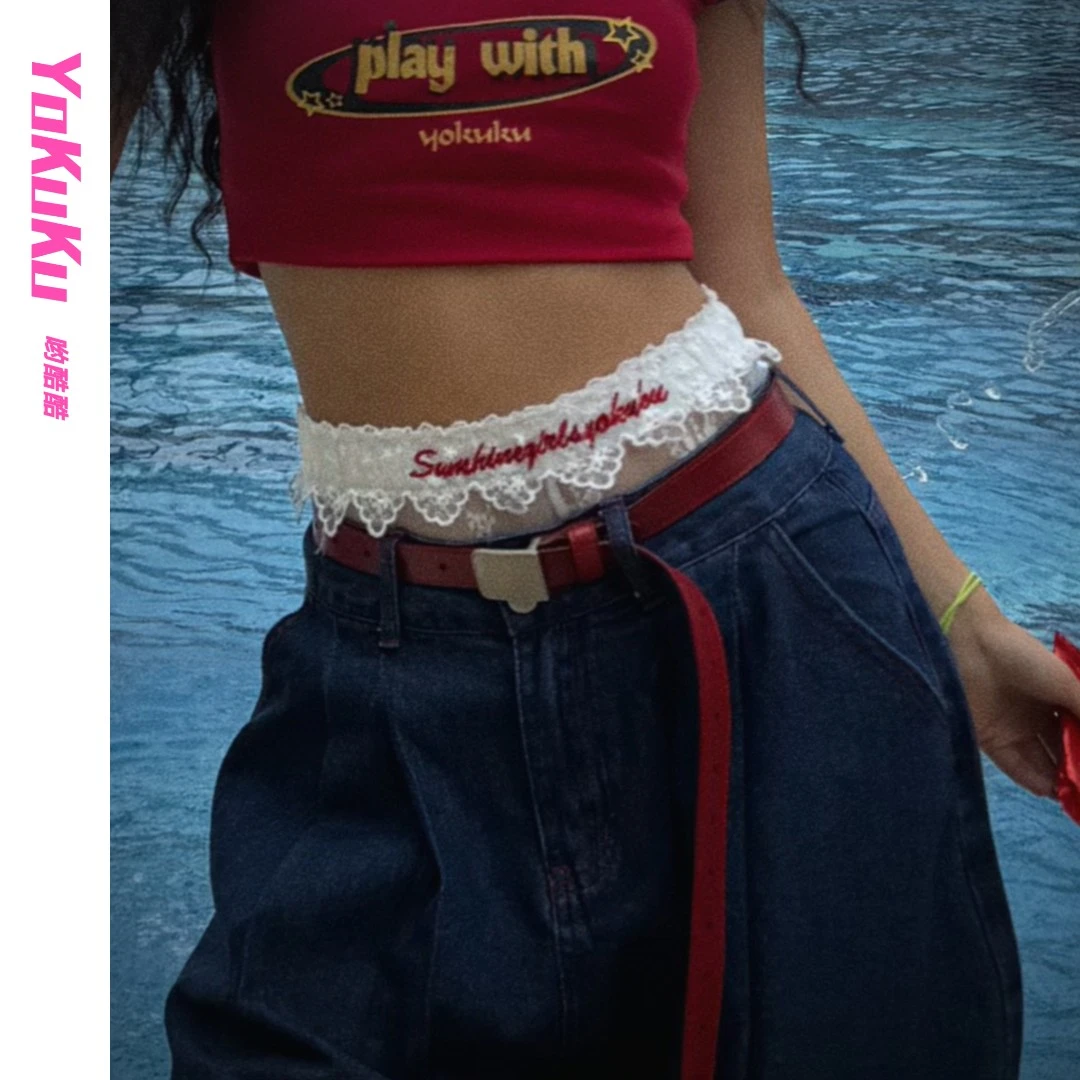 哟酷酷（公主日记）美式复古蕾丝刺绣内搭外穿百搭打底蕾丝腰封短裤