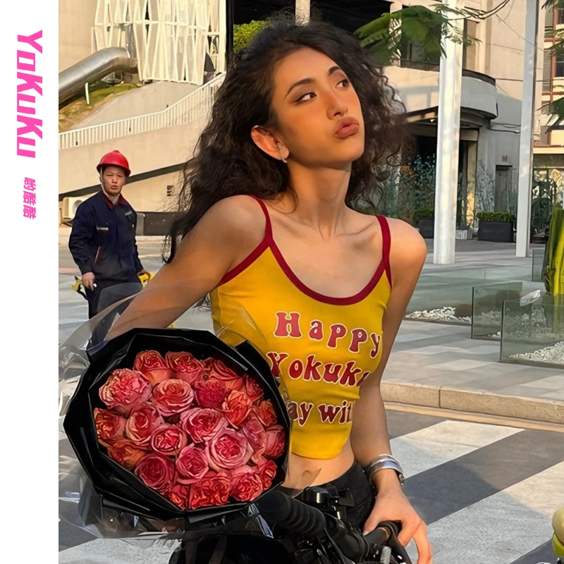 哟酷酷美式（自由如风）吊带巴雷特外穿性感甜辣风上衣小背心运动女