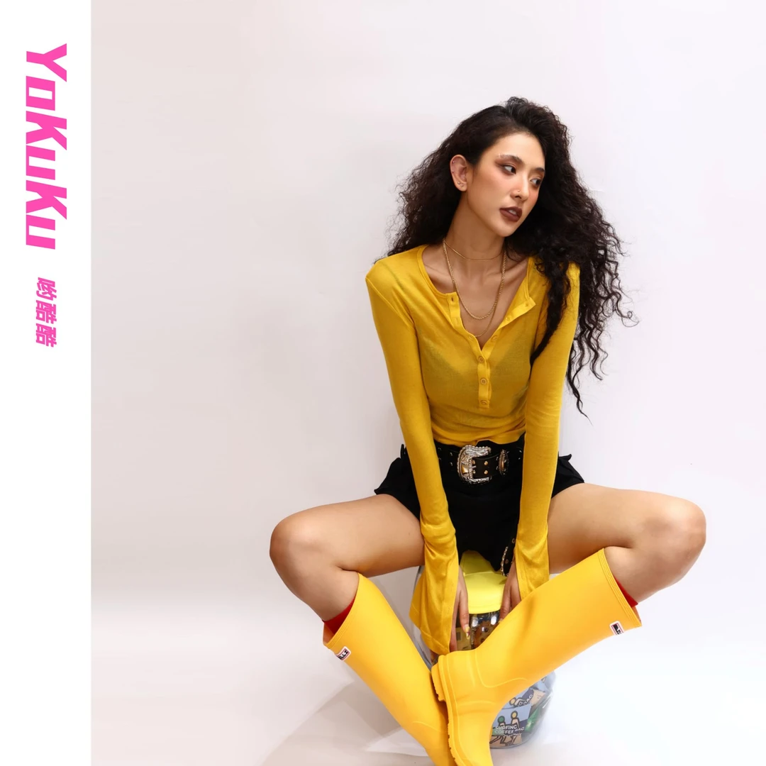 哟酷酷（蜜桃冰沙）天丝叉腰百搭修身显瘦防晒长袖上衣夏季t恤