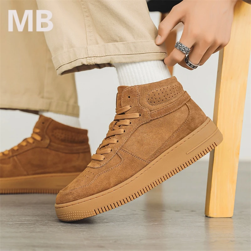 男鞋秋冬款2023新款休闲鞋翻毛真皮板鞋男士高帮鞋潮牌百搭马丁靴