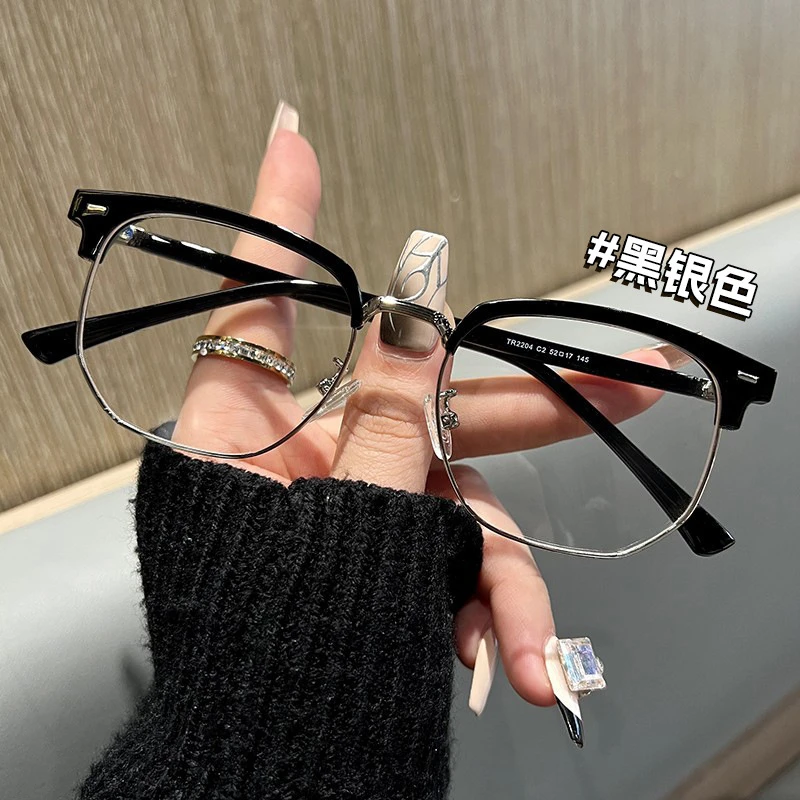 小红书同款眉毛金属蓝光眼镜框女可配度数圆脸半框男眼睛架韩版潮