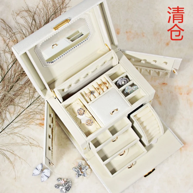 首饰盒/箱 首饰收纳盒简约大容量抽屉式欧式木质带锁经济型家用