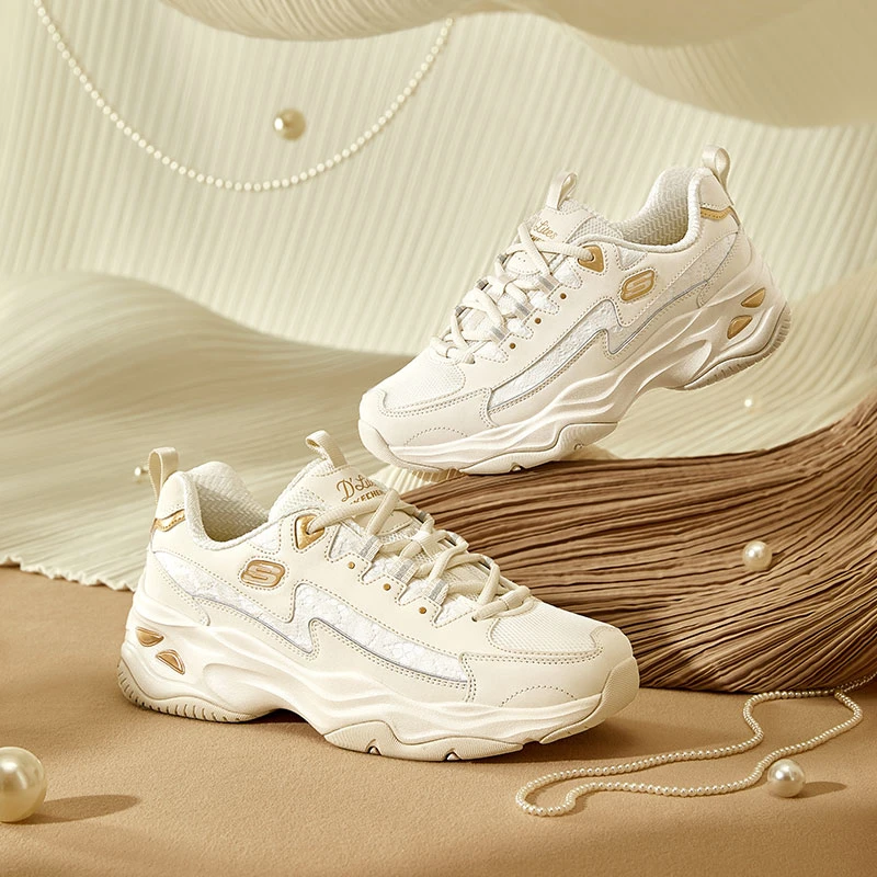 Skechers斯凯奇小香风蕾丝熊女鞋夏季新款休闲老爹鞋运动鞋896147