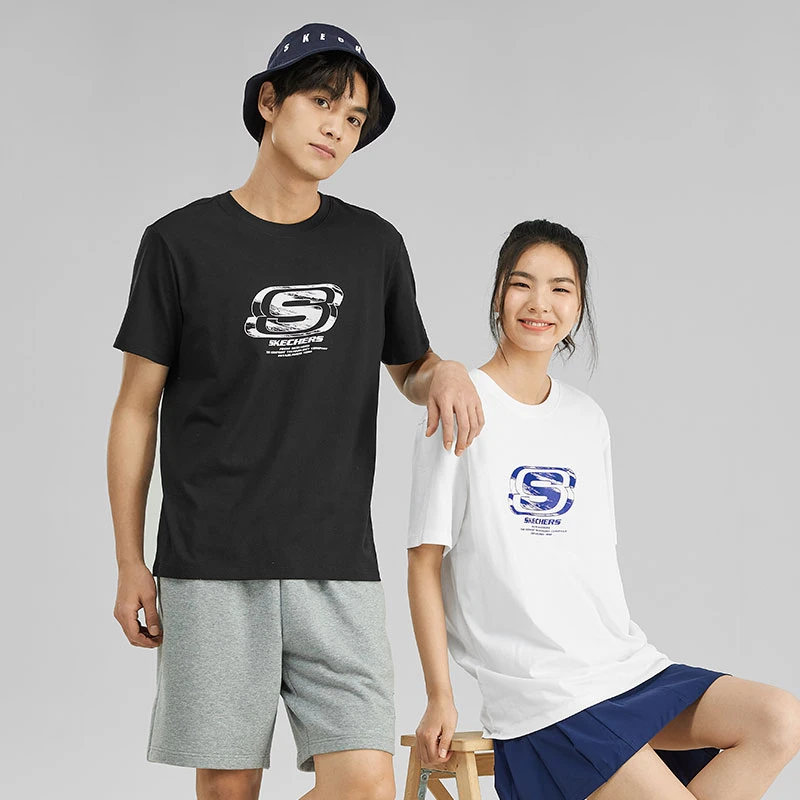 Skechers斯凯奇圆领短袖T恤男女款舒适透气百搭休闲上衣L223U102