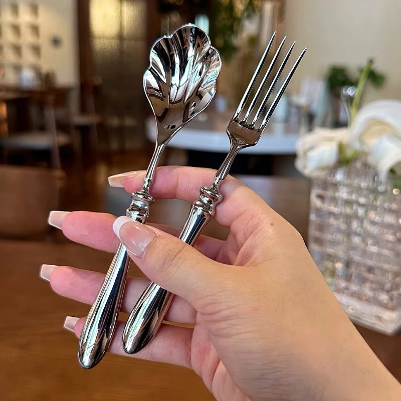 【欧洲高定款】18-10不锈钢法式轻奢vintage复古锻造罗马柱贝壳勺叉