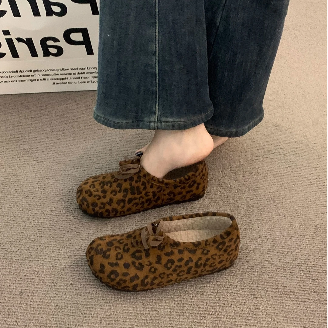 晚晚风内增高厚底豹纹加绒勃肯鞋外穿秋冬一脚蹬丑萌深口豆豆棉鞋