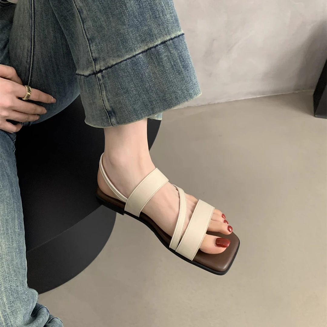 超火软底一字凉鞋女鞋外穿2025夏季新款时尚平底沙滩凉拖鞋配裙子