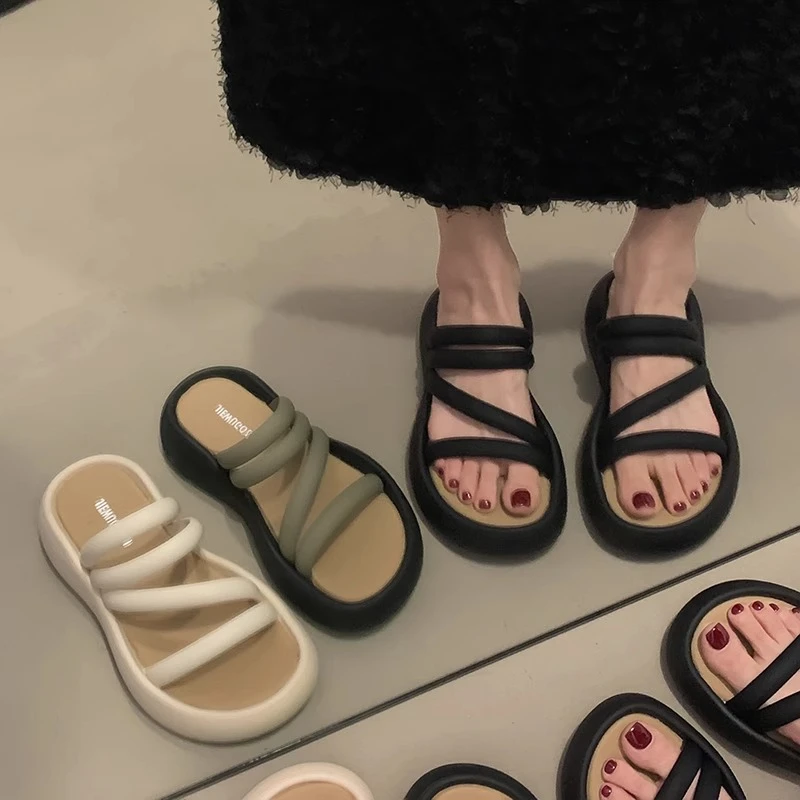 休闲凉拖鞋女2024新款夏季外穿时尚凉鞋百搭配裙子厚底绝美凉拖鞋