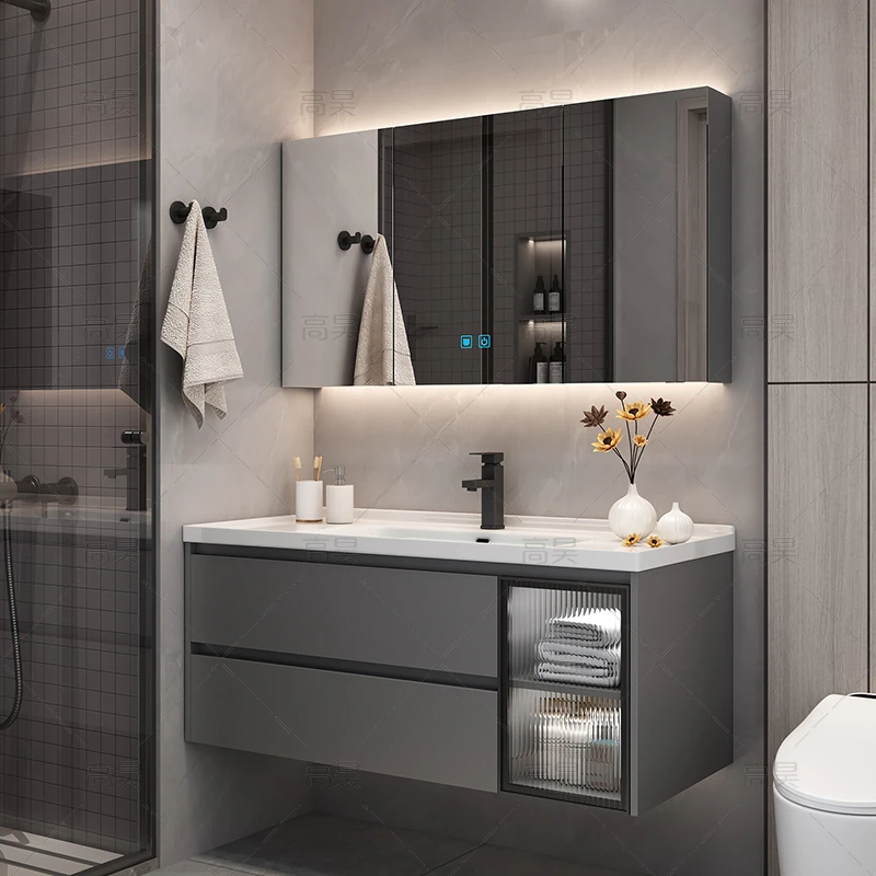 【陶瓷一体盆】设计师现代轻奢款实木洗漱台盆浴室柜组合