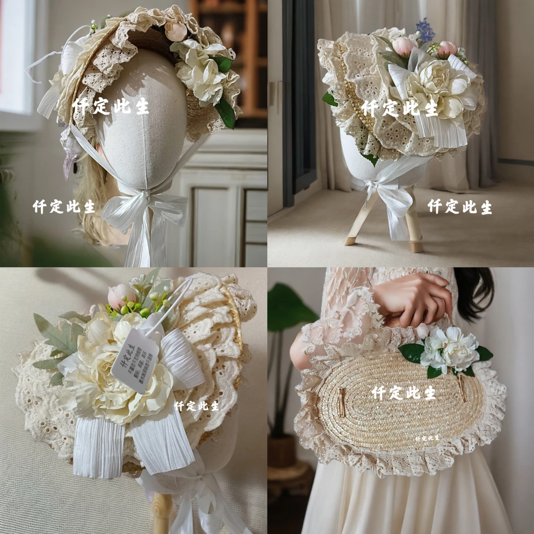 洛丽塔蕾丝花边帽扁帽田园花嫁茶会蕾丝帽子漫展旅游网红直播帽