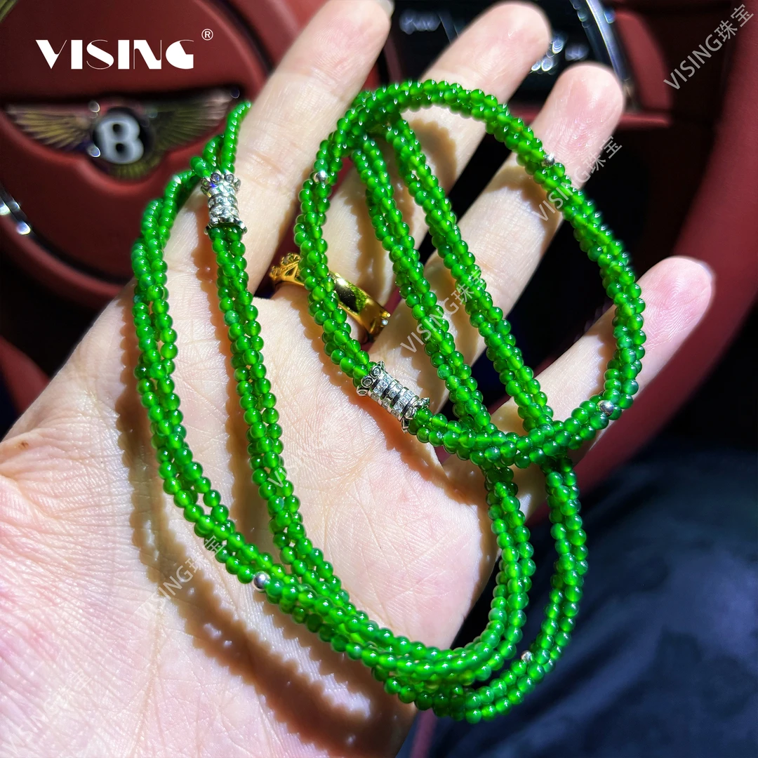 VS珠宝天然A货翡翠小米珠满绿珠珠项链手链套装帝王绿