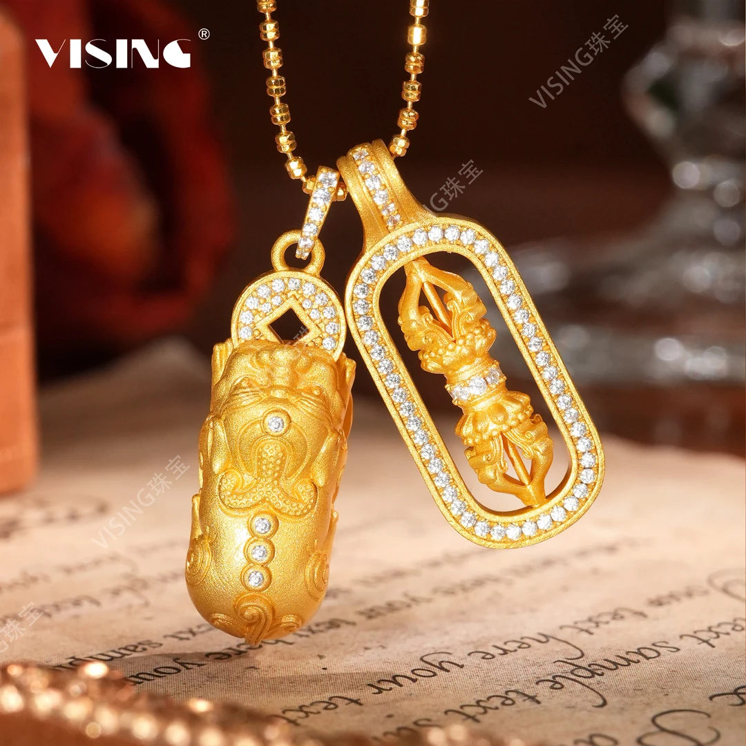 坠链均925银合成锆石 VS珠宝 韦雪同款貔貅降魔杵金色吊坠项链