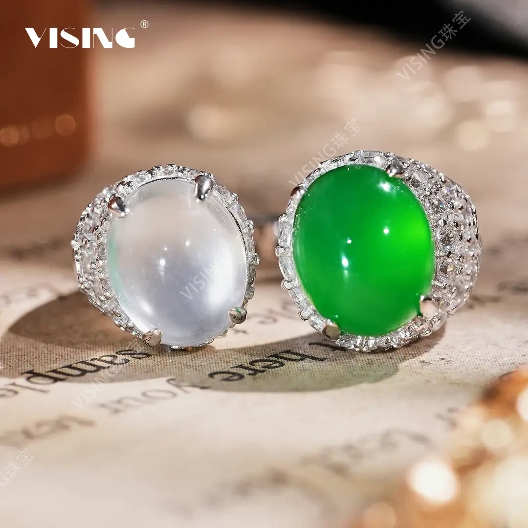 VS珠宝天然石英质玉水沫绿玉髓满钻开口戒指国风新中式饰品百搭