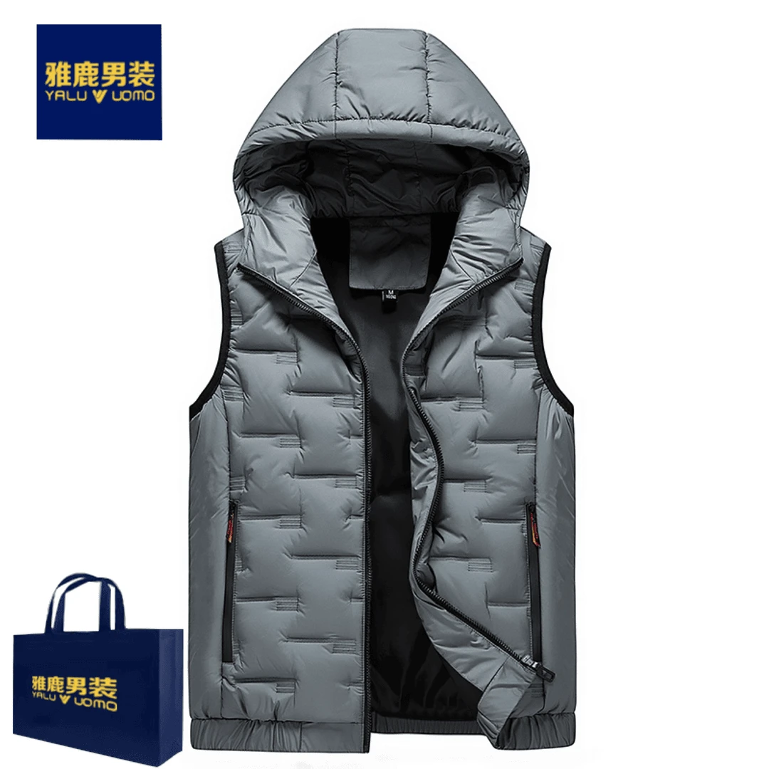 雅鹿男装加大码立领连帽马夹马甲男冬季新款加厚保暖坎肩无袖外套