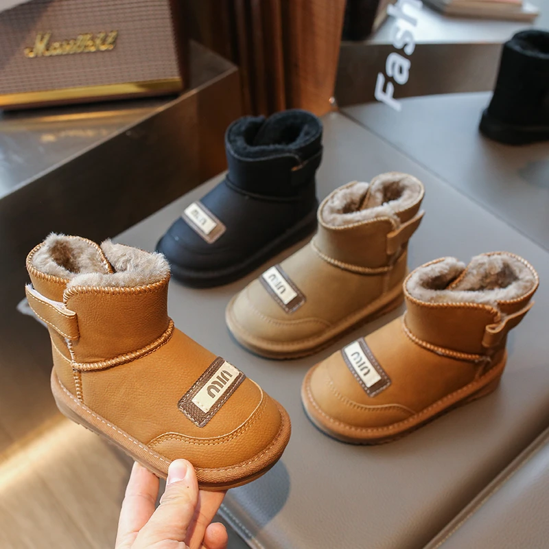 儿童雪地靴2023韩版加厚绒大棉女童靴子男童宝宝防水保暖防滑短靴