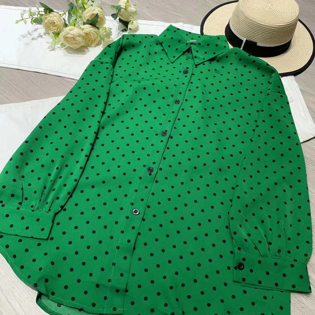 【绿色波点衬衫】5432时尚洋气百搭气质外套衬衫女