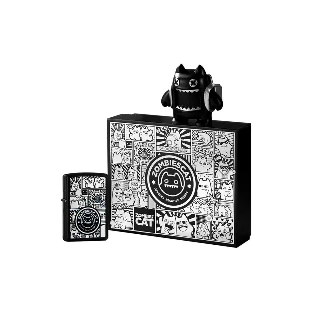 ZIPPO打火机 正品太仓版彩印黑色地狱猫镀银联名TC9901QT