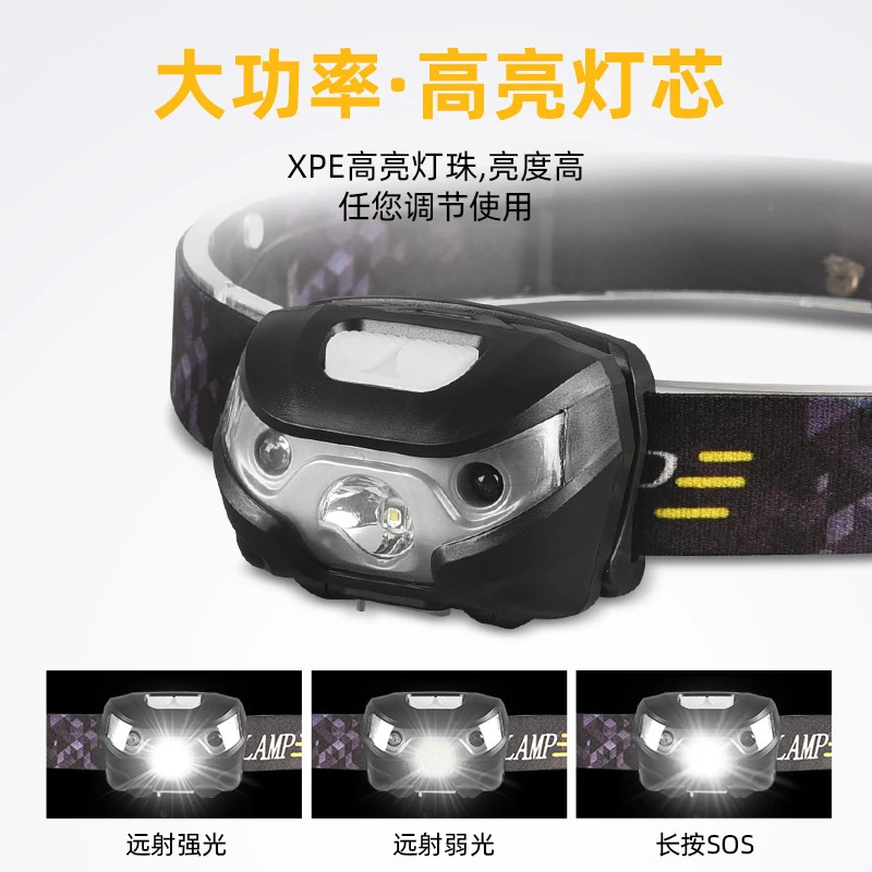 户外钓鱼防水led强光感应头灯长续航锂电usb充电大功率迷你电筒