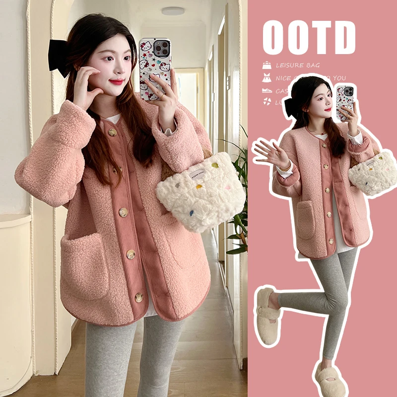 孕妇装外套新款百搭宽松时尚洋气舒适摇粒绒外套上衣