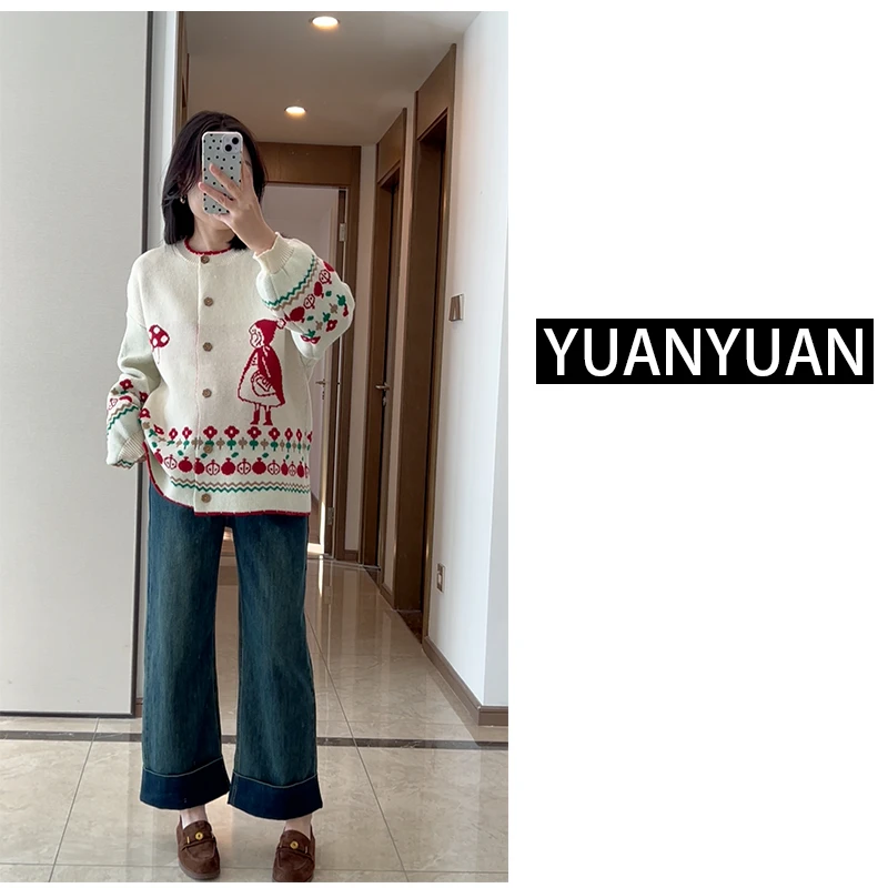 孕妇装秋冬新款毛衣开衫显瘦百搭洋气宽松减龄圣诞毛衣外套