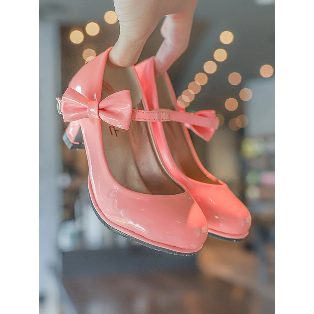 巴拉优选女童高跟鞋儿童皮鞋小公主单鞋红色小女孩演出走秀公主鞋