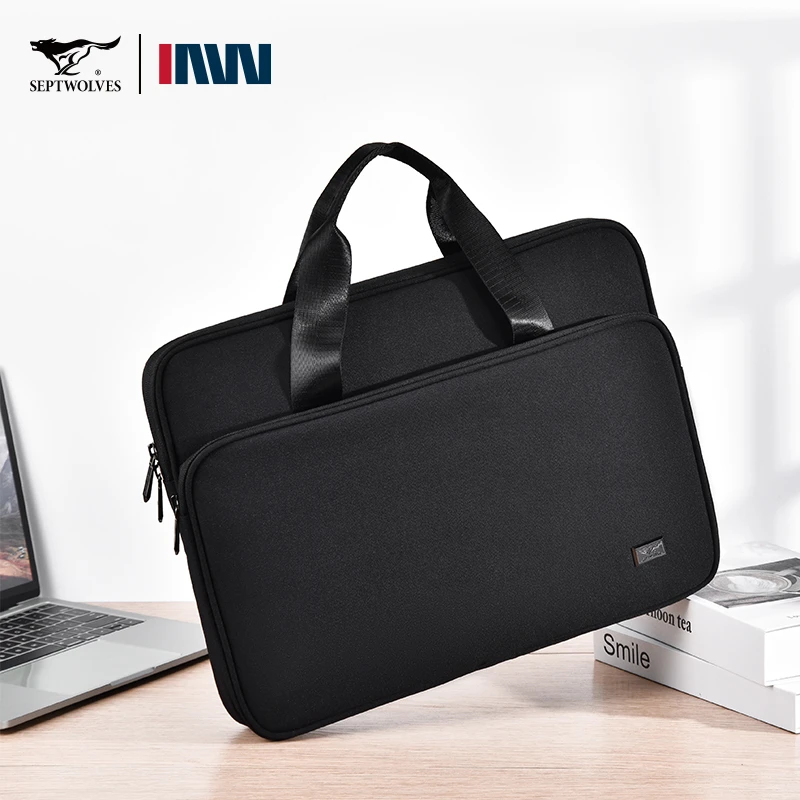 正品七匹狼手提包公文包电脑包笔记本包手提新款高档帆布包包时尚