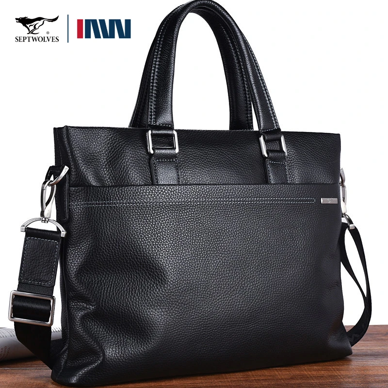 七匹狼公文包男商务男包真皮包包单肩斜挎皮包男士手提公务包男款