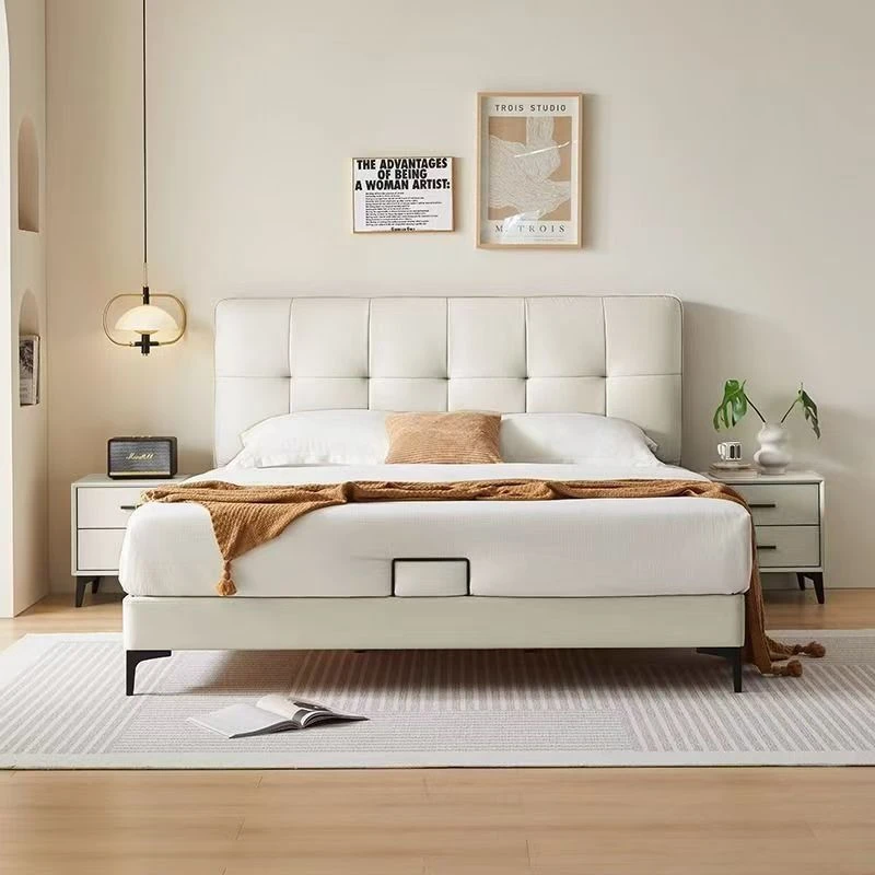 现代简约主卧室双人大床实木高端真皮床软包床卧室大床