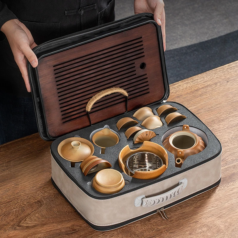 便携式户外提梁侧把壶泡茶炭炉器具一整套茶壶旅行功夫茶具套装