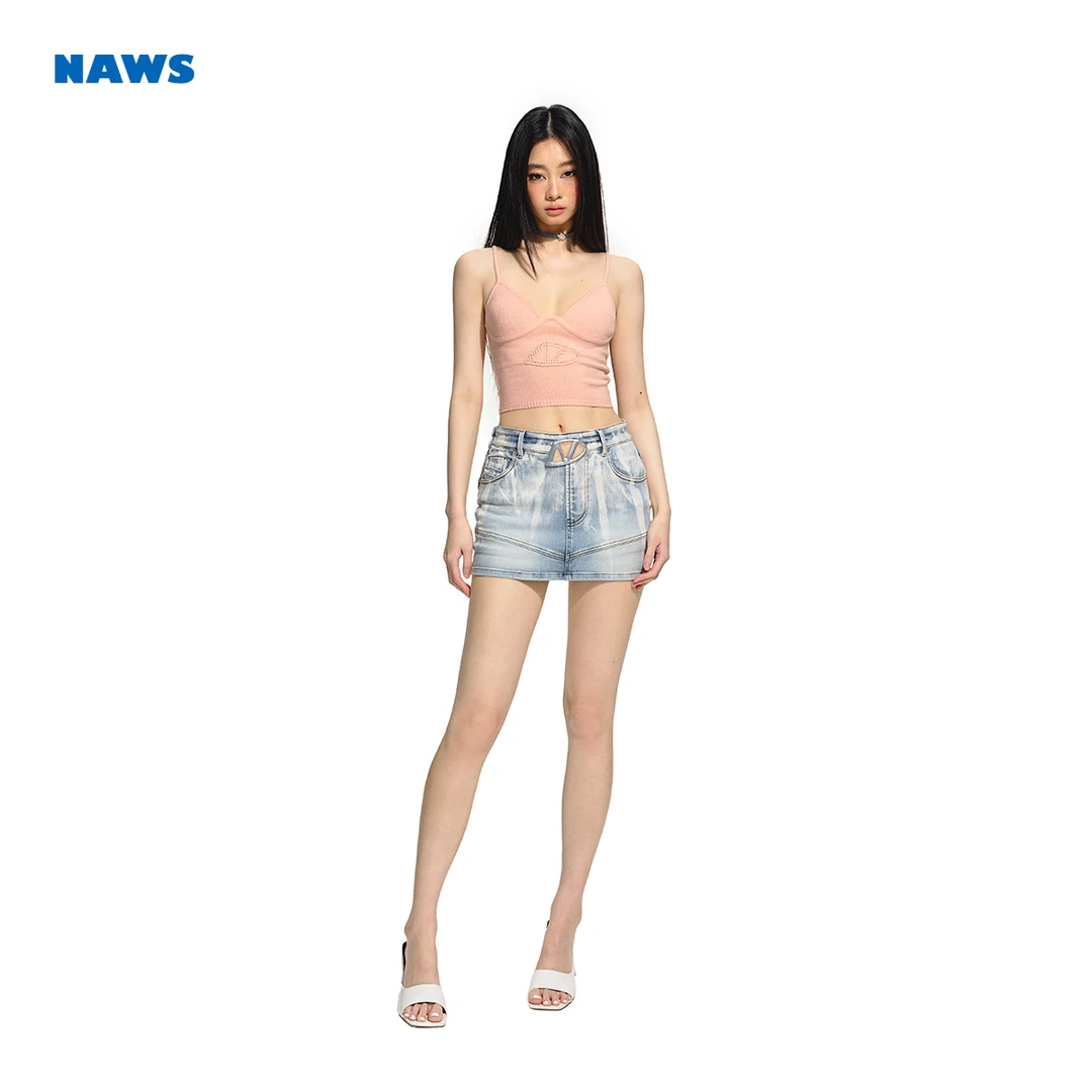 【达播专属】NAWS【瀑布牛仔】逐光 渐变扎花 弹力包臀牛仔短裙