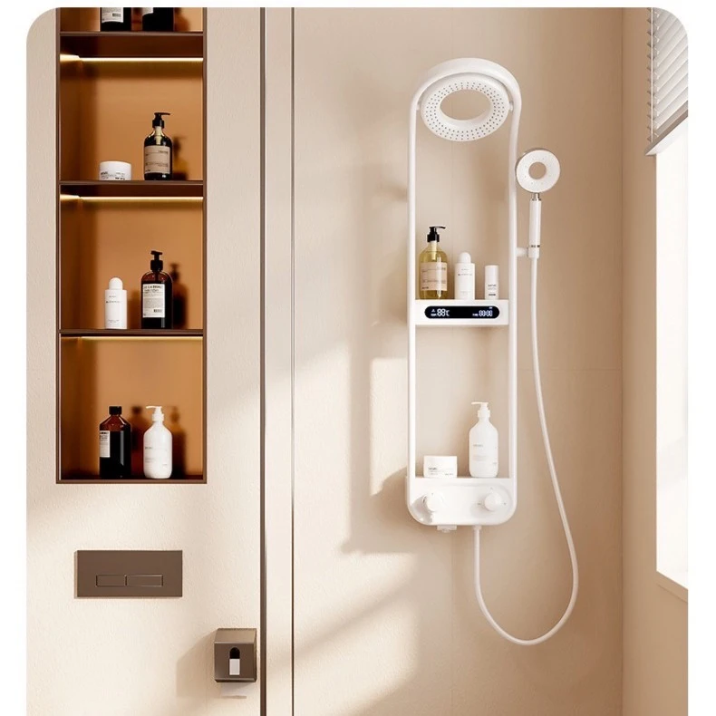 【正品保障】全铜恒温镂空顶喷数显增压淋浴花洒套装双层置物架防水